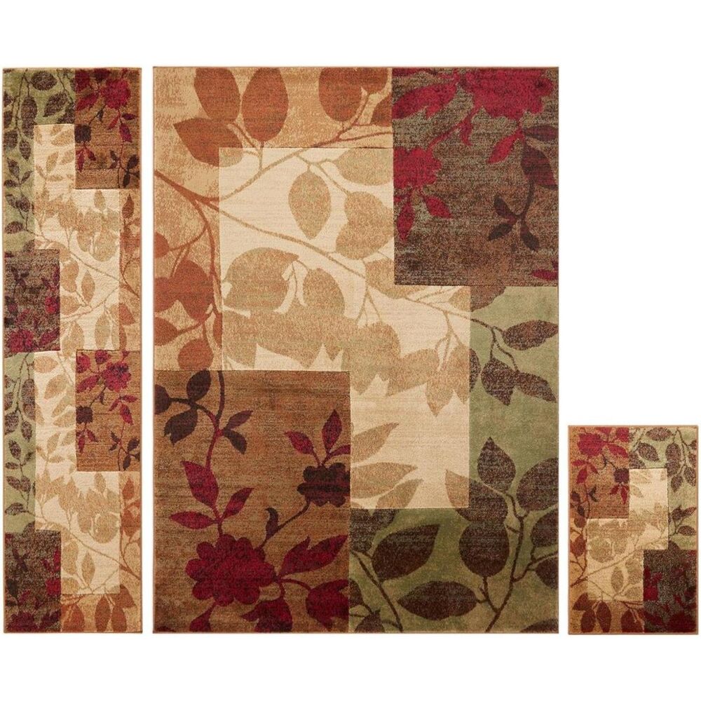 Brand New Home Dynamix Amelia Modern Area Rug – 3 Piece Set, Beige/Green/Red